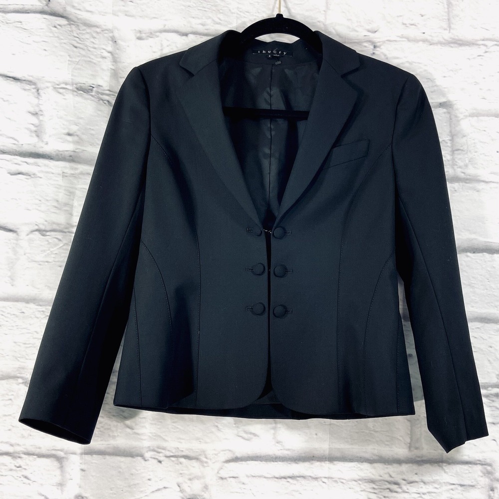 Theory Jacket Women's 6 Black Blazer Wool Long Sleeve